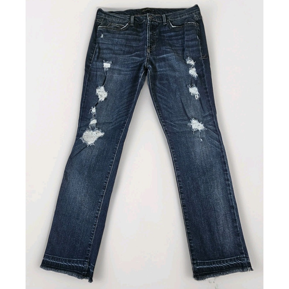 Level 99 Women's Size 30x29 Low Rise Straight Jeans Blue Distressed Button Fly